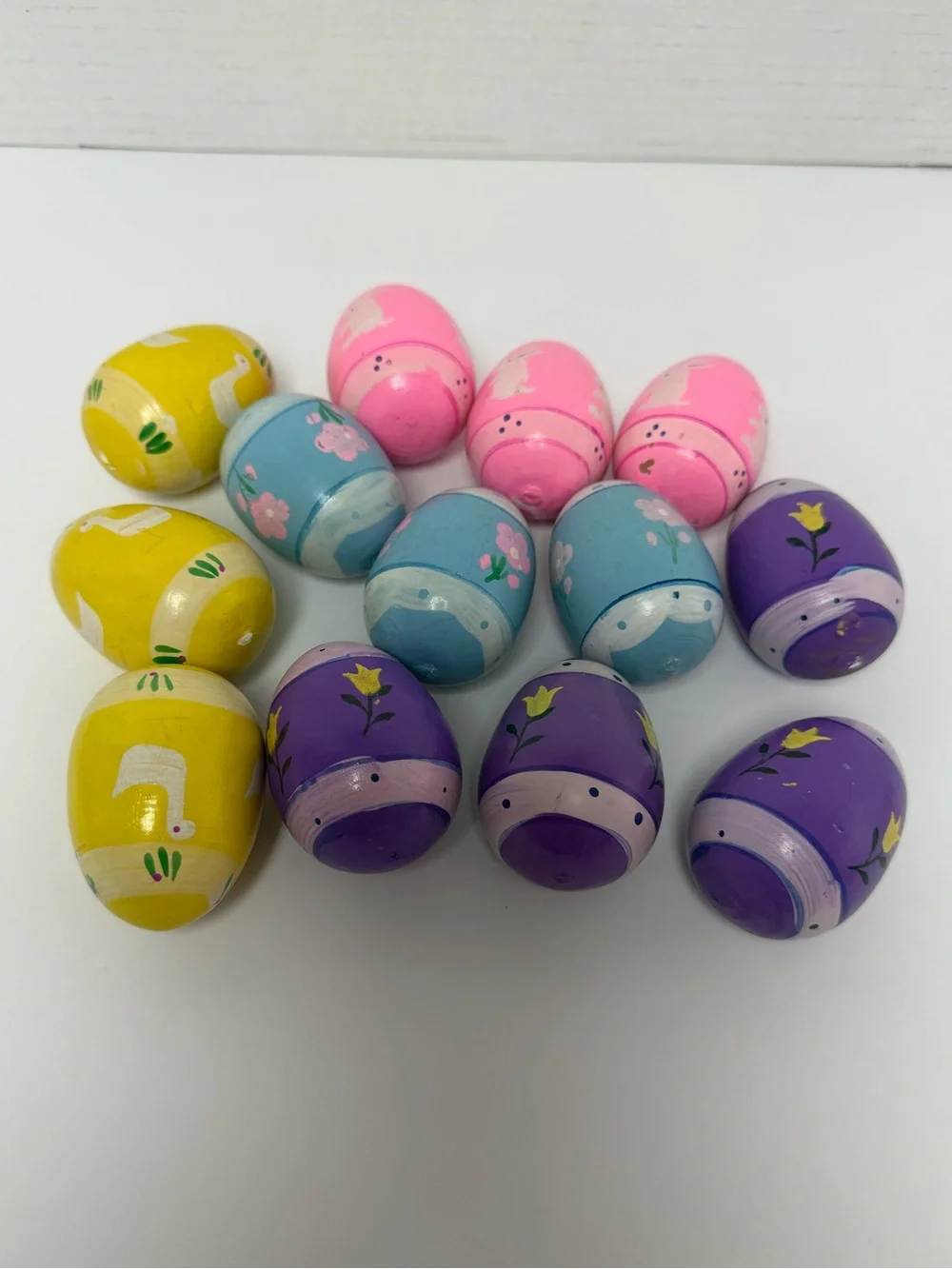 Set of 13 Vintage Decorative Wooden Easter Eggs